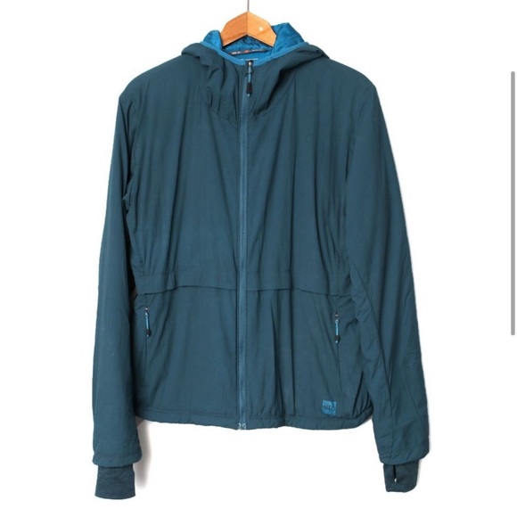 MEC Polartec Jacket Lightweight Teal Blue Green Quilted Hooded Coat Winter Hike - Picture 3 of 7